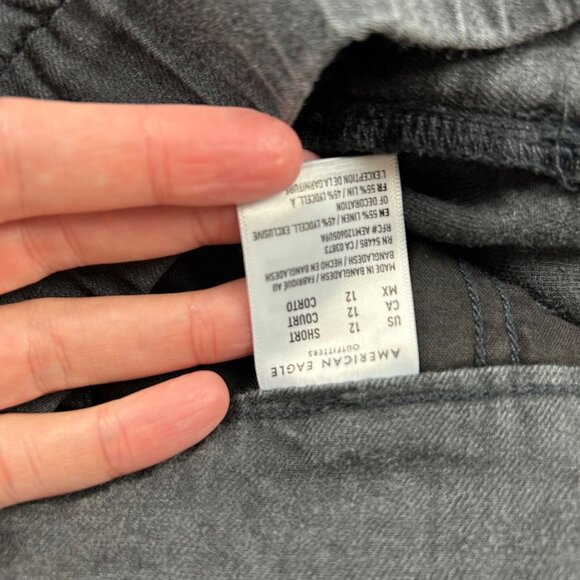 SHORT American Eagle Charcoal Linen Blend High Rise Wide Leg Trouser Pant 12S - Picture 6 of 8